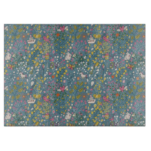 Abstraktes romantisches Muster mit Cartoon Schneidebrett (Vorderseite)