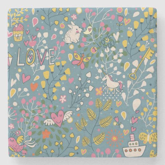 Abstraktes romantisches Muster mit Cartoon Steinuntersetzer (Vorderseite)