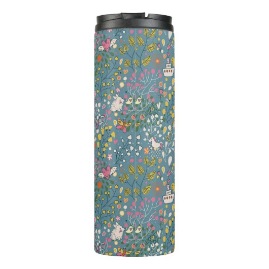 Abstraktes romantisches Muster mit Cartoon Thermosbecher (Rückseite)