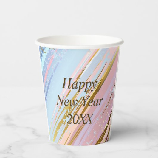 Abstraktes Rosa Blau Gold Happy New Year 20xx Pappbecher (Rückseite)