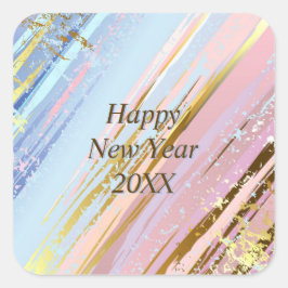 Abstraktes Rosa Blau Gold Happy New Year 20xx Quadratischer Aufkleber