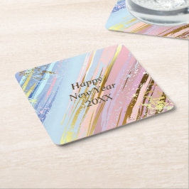Abstraktes Rosa Blau Gold Happy New Year 20xx Rechteckiger Pappuntersetzer