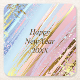 Abstraktes Rosa Blau Gold Happy New Year 20xx Rechteckiger Pappuntersetzer