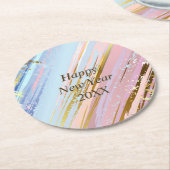 Abstraktes Rosa Blau Gold Happy New Year 20xx Runder Pappuntersetzer (Angewinkelt)