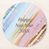Abstraktes Rosa Blau Gold Happy New Year 20xx Runder Pappuntersetzer (Vorderseite)