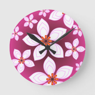 Abstraktes rosa Blumenmuster Ästhetische Blume Runde Wanduhr