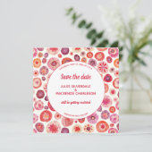 Abstraktes rosa Blumenmuster Save The Date (Stehend Vorderseite)