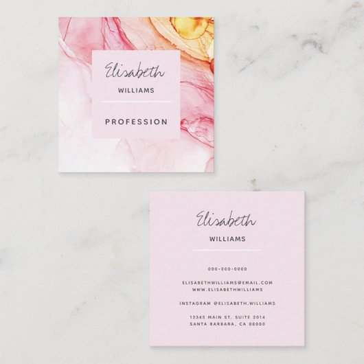 Abstraktes rosa Farbtupfer Malerei Elegant Quadratische Visitenkarte (Vorne/Hinten)