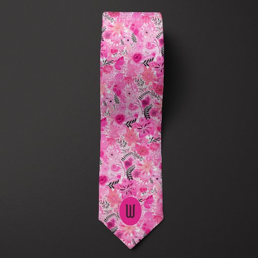 Abstraktes rosa florales Monogramm Krawatte