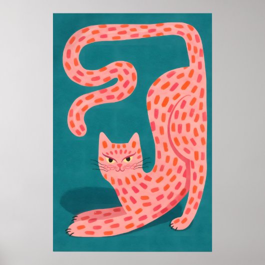 Abstraktes rosa Katzenposter, farbenfrohe Tierwand Poster (Vorne)