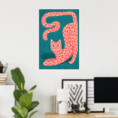 Abstraktes rosa Katzenposter, farbenfrohe Tierwand Poster (Heimbüro)