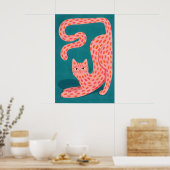 Abstraktes rosa Katzenposter, farbenfrohe Tierwand Poster (Küche)