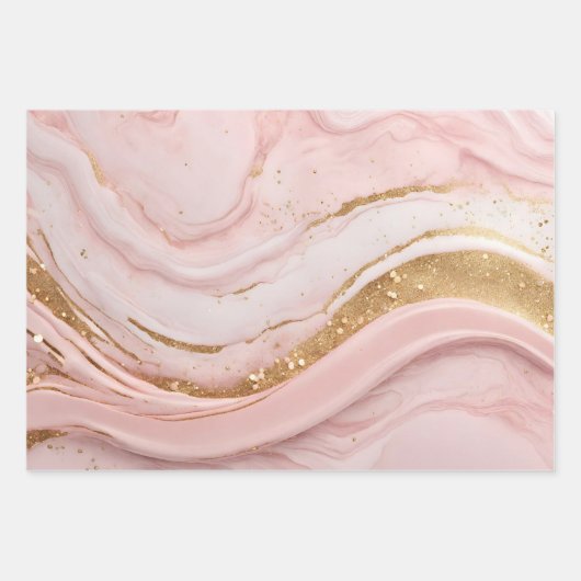 Abstraktes rosa Marmormuster mit Imitat Glitzer Geschenkpapier Set (Vorderseite)