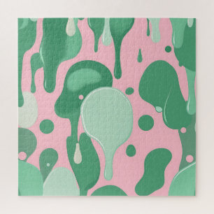 Abstraktes Rosa-Mintgrün-Schmelztropfenmuster Puzzle