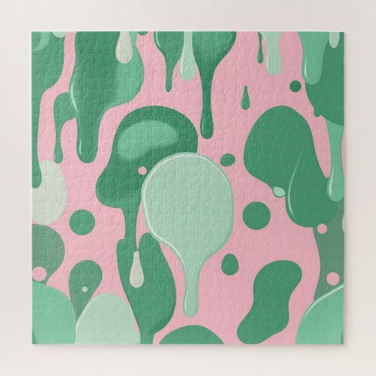 Abstraktes Rosa-Mintgrün-Schmelztropfenmuster Puzzle (Vertikal)
