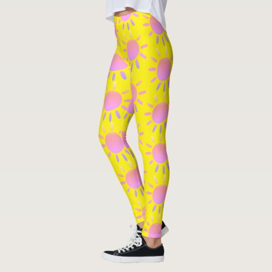 Abstraktes, rosa Sonnenmuster auf gelb Leggings (Links)
