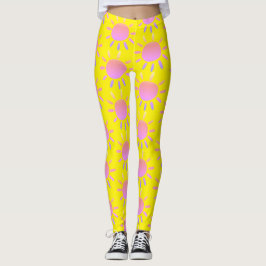 Abstraktes, rosa Sonnenmuster auf gelb Leggings