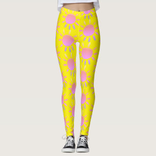 Abstraktes, rosa Sonnenmuster auf gelb Leggings