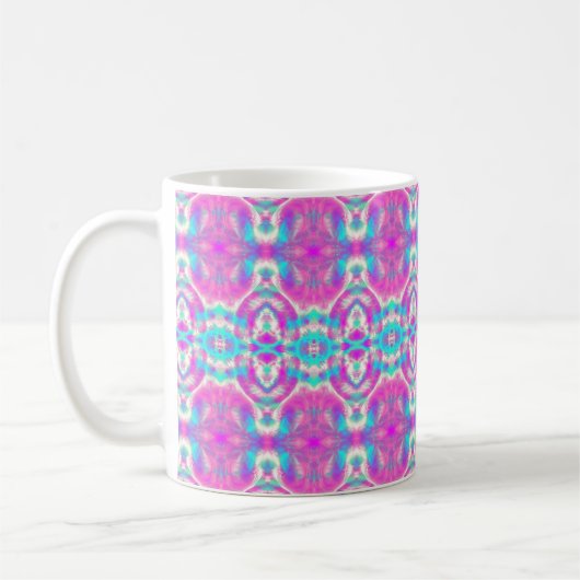 Abstraktes rosa und blaues Muster Kaffeetasse (Links)