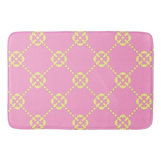 Abstraktes rosa und gelbes Muster Badematte (Vorderseite)
