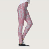 Abstraktes rosa und graues botanisches Muster Leggings (Rechts)