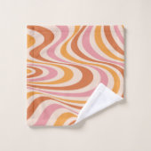Abstraktes, rosa und orangefarbenes Design Badhandtuch Set (Waschlappen)