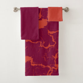 Abstraktes, rosa und orangefarbenes Handtuch Badhandtuch Set