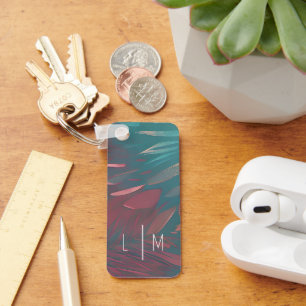Abstraktes rosa und teal gefieder Monogramm Schlüsselanhänger