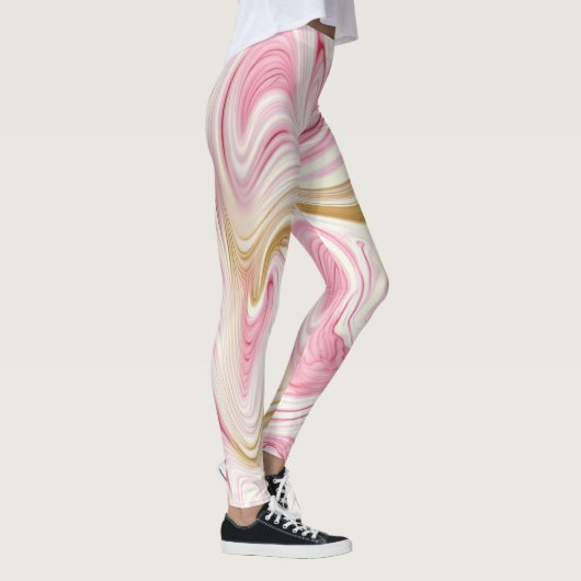 Abstraktes rosa und weißes Muster Leggings (Rechts)