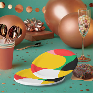 Abstraktes Rot Gelb Geometrisches Muster Weihnacht Pappteller