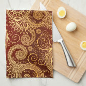 Abstraktes Rot-Gold-Blumenmuster Handtuch (Viertel Falte)