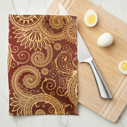 Abstraktes Rot-Gold-Blumenmuster Handtuch (Viertel Falte)
