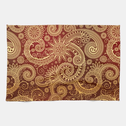 Abstraktes Rot-Gold-Blumenmuster Handtuch (Horizontal)