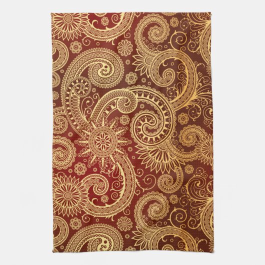Abstraktes Rot-Gold-Blumenmuster Handtuch (Vertikal)
