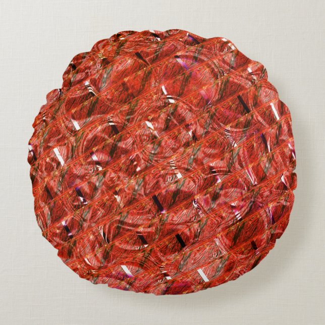 Abstraktes Rot mit Flecken und gekröntem Stil Rundes Kissen (Vorderseite)