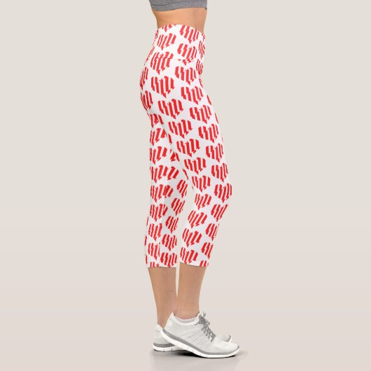 Abstraktes Rot n Weiße Streifen Herzstück Capri Leggings (Rechts)
