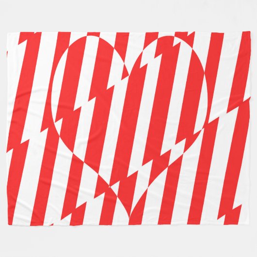 Abstraktes Rot n Weiße Streifen Herzstück Fleecedecke (Vorderseite (Horizontal))