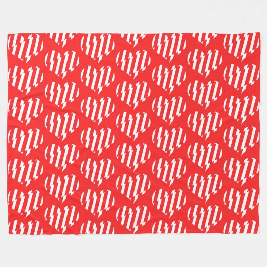 Abstraktes Rot n Weiße Streifen Herzstück Fleecedecke (Vorderseite (Horizontal))