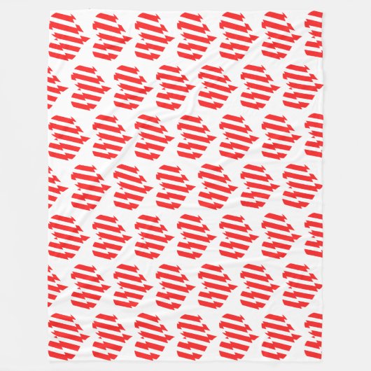 Abstraktes Rot n Weiße Streifen Herzstück Fleecedecke (Vorderseite)