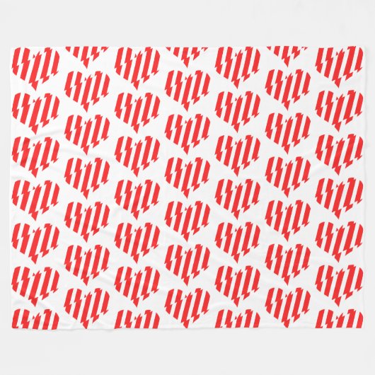 Abstraktes Rot n Weiße Streifen Herzstück Fleecedecke (Vorderseite (Horizontal))