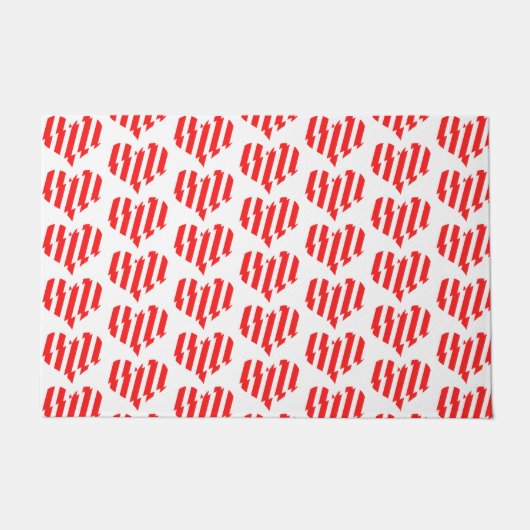 Abstraktes Rot n Weiße Streifen Herzstück Fußmatte (Vorderseite)