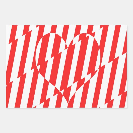 Abstraktes Rot n Weiße Streifen Herzstück Geschenkpapier Set (Vorderseite 3)