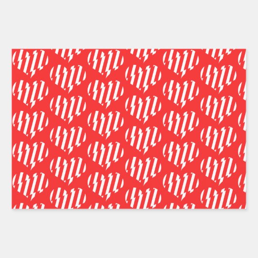 Abstraktes Rot n Weiße Streifen Herzstück Geschenkpapier Set (Vorderseite 2)