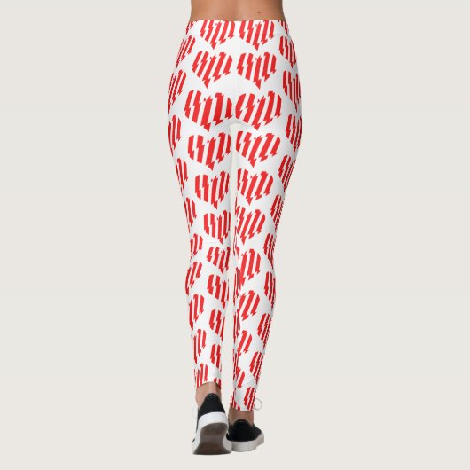 Abstraktes Rot n Weiße Streifen Herzstück Leggings (Rückseite)