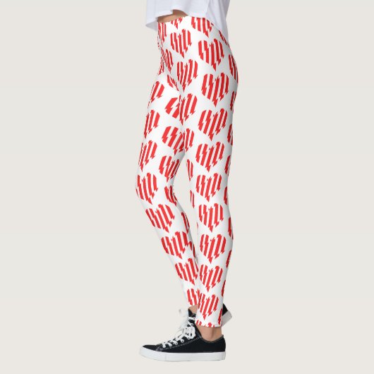 Abstraktes Rot n Weiße Streifen Herzstück Leggings (Links)