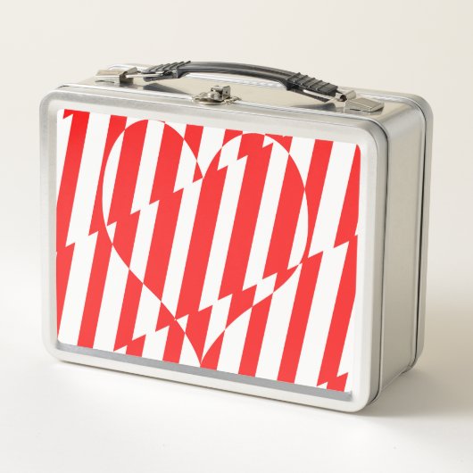 Abstraktes Rot n Weiße Streifen Herzstück Metall Brotdose (Vorderseite)