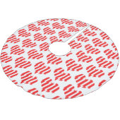 Abstraktes Rot n Weiße Streifen Herzstück Polyester Weihnachtsbaumdecke (Schrägansicht)