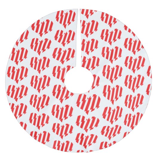 Abstraktes Rot n Weiße Streifen Herzstück Polyester Weihnachtsbaumdecke (Vorderseite)