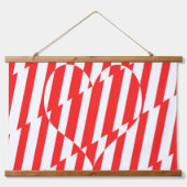 Abstraktes Rot n Weiße Streifen Herzstück Wandteppich Mit Holzrahmen (Vorne)