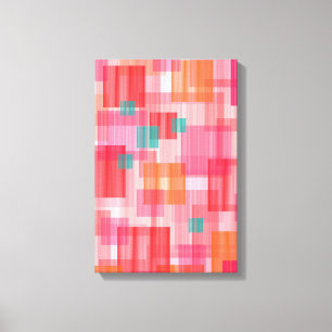 Abstraktes Rot Pink Türkis Geometrisches Quadratmu Leinwanddruck